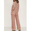 imageSHEWIN Womens Two Piece Outfits Casual Short Sleeve Knit Sweater Tops Matching Wide Leg Pants Tracksuit Lounge SetsLight Pink