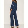 imageSHEWIN Womens Two Piece Outfits Casual Short Sleeve Knit Sweater Tops Matching Wide Leg Pants Tracksuit Lounge SetsNavy Blue