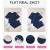 imageSHEWIN Womens Two Piece Outfits Casual Short Sleeve Knit Sweater Tops Matching Wide Leg Pants Tracksuit Lounge SetsNavy Blue