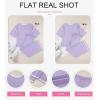 imageSHEWIN Womens Two Piece Outfits Casual Short Sleeve Knit Sweater Tops Matching Wide Leg Pants Tracksuit Lounge SetsPurple