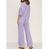 imageSHEWIN Womens Two Piece Outfits Casual Short Sleeve Knit Sweater Tops Matching Wide Leg Pants Tracksuit Lounge SetsPurple