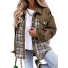 imageSHEWIN Womens Oversized Denim Jacket Casual Long Sleeve Button Down Plaid Shacket Boyfriend Jean Jacket With PocketsBrown