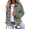 imageSHEWIN Womens Oversized Denim Jacket Casual Long Sleeve Button Down Plaid Shacket Boyfriend Jean Jacket With PocketsGreen