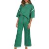 imageSHEWIN Womens Two Piece Outfits Casual Short Sleeve Knit Sweater Tops Matching Wide Leg Pants Tracksuit Lounge SetsDark Green