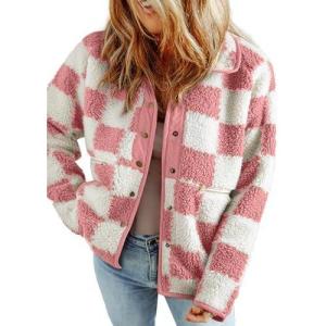 imageSHEWIN Jackets For Women Causal Sherpa Fall Jacket Loose Button Down Plaid Winter CoatsFushia Run Big  Order One Size Down