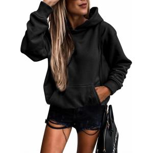imageSHEWIN Womens Casual Hoodies Long Sleeve Solid Lightweight Pullover Tops Loose Sweatshirt with Pocket1 Black