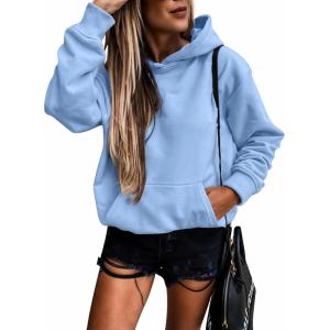 imageSHEWIN Womens Casual Hoodies Long Sleeve Solid Lightweight Pullover Tops Loose Sweatshirt with Pocket1 Blue
