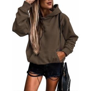 imageSHEWIN Womens Casual Hoodies Long Sleeve Solid Lightweight Pullover Tops Loose Sweatshirt with Pocket1 Brown