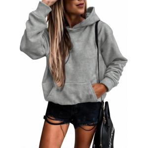 imageSHEWIN Womens Casual Hoodies Long Sleeve Solid Lightweight Pullover Tops Loose Sweatshirt with Pocket1 Grey