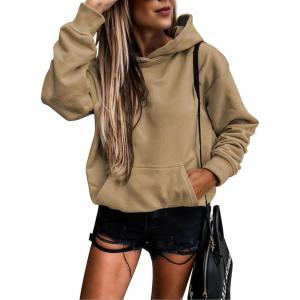 imageSHEWIN Womens Casual Hoodies Long Sleeve Solid Lightweight Pullover Tops Loose Sweatshirt with Pocket1 Khaki