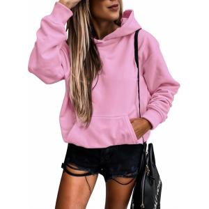 imageSHEWIN Womens Casual Hoodies Long Sleeve Solid Lightweight Pullover Tops Loose Sweatshirt with Pocket1 Pink