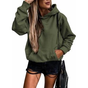 imageSHEWIN Womens Casual Hoodies Long Sleeve Solid Lightweight Pullover Tops Loose Sweatshirt with Pocket2 Army Green