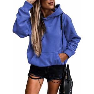 imageSHEWIN Womens Casual Hoodies Long Sleeve Solid Lightweight Pullover Tops Loose Sweatshirt with Pocket2 Blue