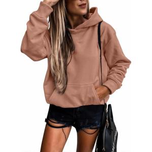 imageSHEWIN Womens Casual Hoodies Long Sleeve Solid Lightweight Pullover Tops Loose Sweatshirt with Pocket2 Coffee