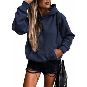 imageSHEWIN Womens Casual Hoodies Long Sleeve Solid Lightweight Pullover Tops Loose Sweatshirt with Pocket2 Dark Blue