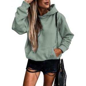 imageSHEWIN Womens Casual Hoodies Long Sleeve Solid Lightweight Pullover Tops Loose Sweatshirt with Pocket2 Green