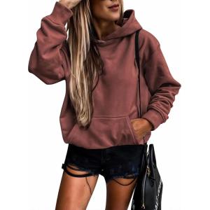 imageSHEWIN Womens Casual Hoodies Long Sleeve Solid Lightweight Pullover Tops Loose Sweatshirt with Pocket2 Red