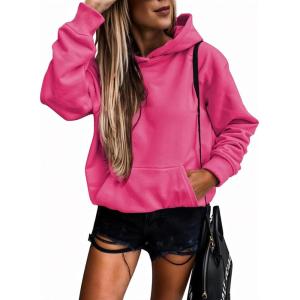 imageSHEWIN Womens Casual Hoodies Long Sleeve Solid Lightweight Pullover Tops Loose Sweatshirt with Pocket2 Rose