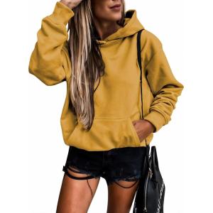 imageSHEWIN Womens Casual Hoodies Long Sleeve Solid Lightweight Pullover Tops Loose Sweatshirt with Pocket2 Yellow