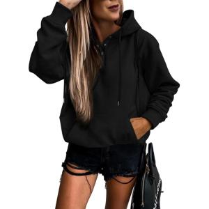 imageSHEWIN Womens Casual Hoodies Long Sleeve Solid Lightweight Pullover Tops Loose Sweatshirt with PocketA Black