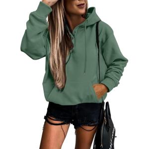 imageSHEWIN Womens Casual Hoodies Long Sleeve Solid Lightweight Pullover Tops Loose Sweatshirt with PocketA Green
