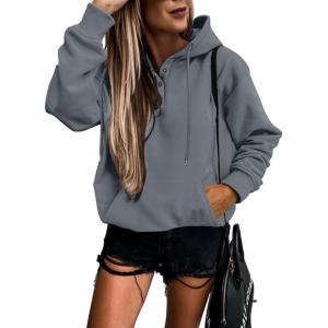 imageSHEWIN Womens Casual Hoodies Long Sleeve Solid Lightweight Pullover Tops Loose Sweatshirt with PocketA Grey