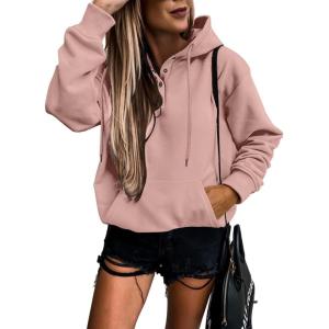 imageSHEWIN Womens Casual Hoodies Long Sleeve Solid Lightweight Pullover Tops Loose Sweatshirt with PocketA Pink