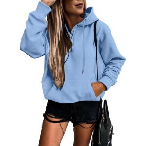 imageSHEWIN Womens Casual Hoodies Long Sleeve Solid Lightweight Pullover Tops Loose Sweatshirt with PocketA Sky Blue