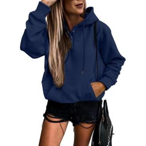 imageSHEWIN Womens Casual Hoodies Long Sleeve Solid Lightweight Pullover Tops Loose Sweatshirt with PocketB Navy Blue