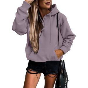 imageSHEWIN Womens Casual Hoodies Long Sleeve Solid Lightweight Pullover Tops Loose Sweatshirt with PocketB Purple