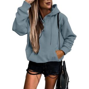 imageSHEWIN Womens Casual Hoodies Long Sleeve Solid Lightweight Pullover Tops Loose Sweatshirt with PocketD Lake Blue