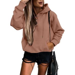 imageSHEWIN Womens Casual Hoodies Long Sleeve Solid Lightweight Pullover Tops Loose Sweatshirt with PocketD Red Brown