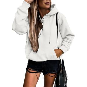imageSHEWIN Womens Casual Hoodies Long Sleeve Solid Lightweight Pullover Tops Loose Sweatshirt with PocketD White Grey