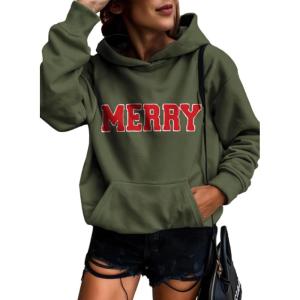 imageSHEWIN Womens Casual Hoodies Long Sleeve Solid Lightweight Pullover Tops Loose Sweatshirt with PocketM Merry Green
