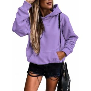 imageSHEWIN Womens Casual Hoodies Long Sleeve Solid Lightweight Pullover Tops Loose Sweatshirt with PocketPurple