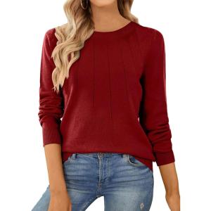 imageSHEWIN Womens Sweaters 2024 Casual Crewneck Long Sleeve Lightweight Knit Pullover Sweater Tops Fall ClothesRed