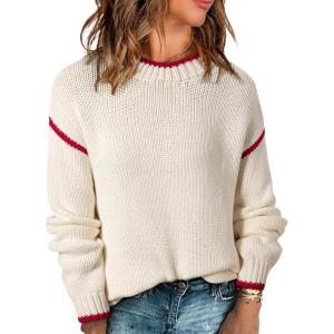imageSHEWIN Womens Sweaters Crewneck Long Sleeve Knit Pullover Sweater Casual Fall Tops for Women 2024White
