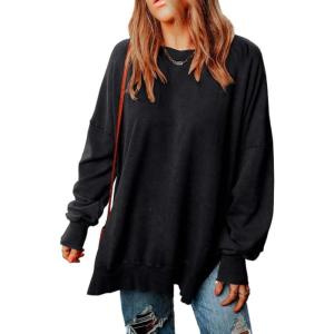 imageSHEWIN Womens Sweatshirt Casual Long Sleeve Crewneck Lightweight Pullover Tops Loose SweatshirtsB Black