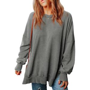 imageSHEWIN Womens Sweatshirt Casual Long Sleeve Crewneck Lightweight Pullover Tops Loose SweatshirtsB Grey