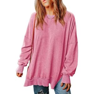 imageSHEWIN Womens Sweatshirt Casual Long Sleeve Crewneck Lightweight Pullover Tops Loose SweatshirtsB Pink