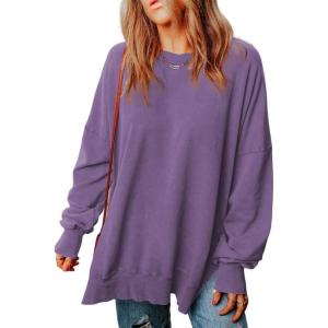 imageSHEWIN Womens Sweatshirt Casual Long Sleeve Crewneck Lightweight Pullover Tops Loose SweatshirtsB Purple