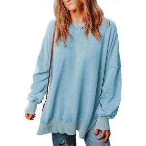 imageSHEWIN Womens Sweatshirt Casual Long Sleeve Crewneck Lightweight Pullover Tops Loose SweatshirtsB Sky Blue