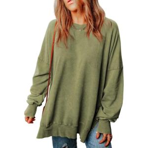 imageSHEWIN Womens Sweatshirt Casual Long Sleeve Crewneck Lightweight Pullover Tops Loose SweatshirtsC Green