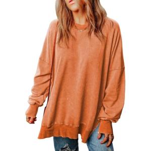 imageSHEWIN Womens Sweatshirt Casual Long Sleeve Crewneck Lightweight Pullover Tops Loose SweatshirtsD Orange