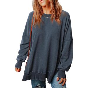 imageSHEWIN Womens Sweatshirt Casual Long Sleeve Crewneck Lightweight Pullover Tops Loose SweatshirtsD Real Teal