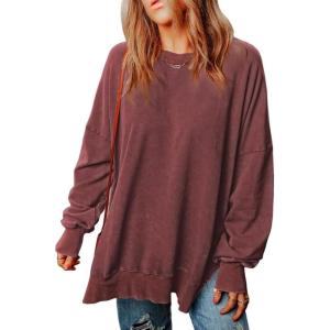 imageSHEWIN Womens Sweatshirt Casual Long Sleeve Crewneck Lightweight Pullover Tops Loose SweatshirtsD Ruby