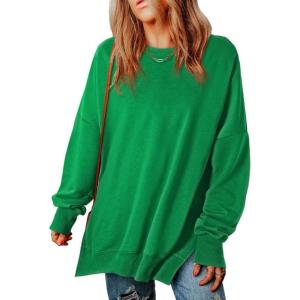 imageSHEWIN Womens Sweatshirt Casual Long Sleeve Crewneck Lightweight Pullover Tops Loose SweatshirtsE Dark Green
