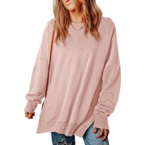 imageSHEWIN Womens Sweatshirt Casual Long Sleeve Crewneck Lightweight Pullover Tops Loose SweatshirtsE Light Pink