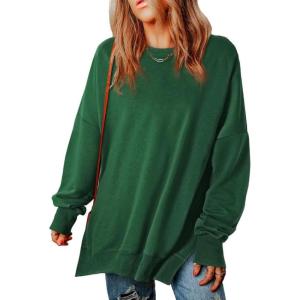 imageSHEWIN Womens Sweatshirt Casual Long Sleeve Crewneck Lightweight Pullover Tops Loose SweatshirtsE Olive Green