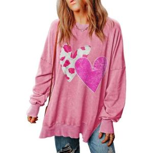 imageSHEWIN Womens Sweatshirt Casual Long Sleeve Crewneck Lightweight Pullover Tops Loose SweatshirtsF Pink Heart